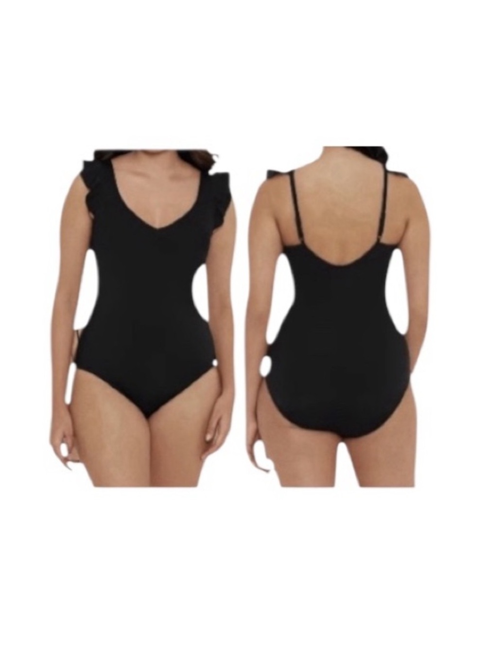 Time and Tru Black One Piece Swimsuit with Ruffle Details